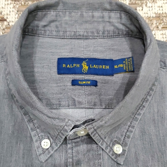 Ralph Lauren gray Denim Shirt Slim fit button down long sleeves XL NWT - Picture 6 of 6